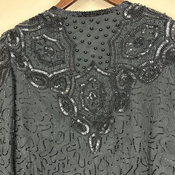 Adrianna Papell Evening Black‎ Silk Beaded Jacket M Sequins Formal Event Holiday - Picture 4 of 16